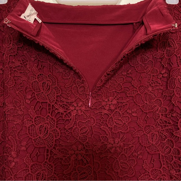 NANETTE LEPORE Women's Burgundy Floral Lace Crochet Flounce Skater Skirt Size 12 - Picture 5 of 10